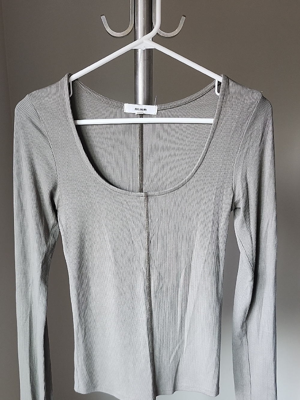 Joah Brown Ribbed Scoop Neck Long Sleeve Top - Light Olive